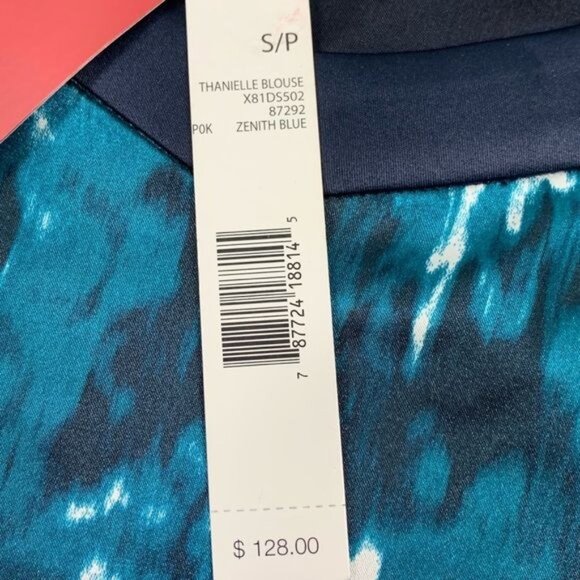 T Tahari Thanielle Watercolor Pattern Blouse in Zenith Blue Size Petite Small - Picture 7 of 10